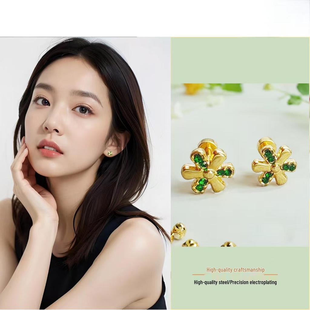Six-Leaf Clover Cubic Zirconia Stud Earrings - Women's Luxury Versatile Jewelry Gift
