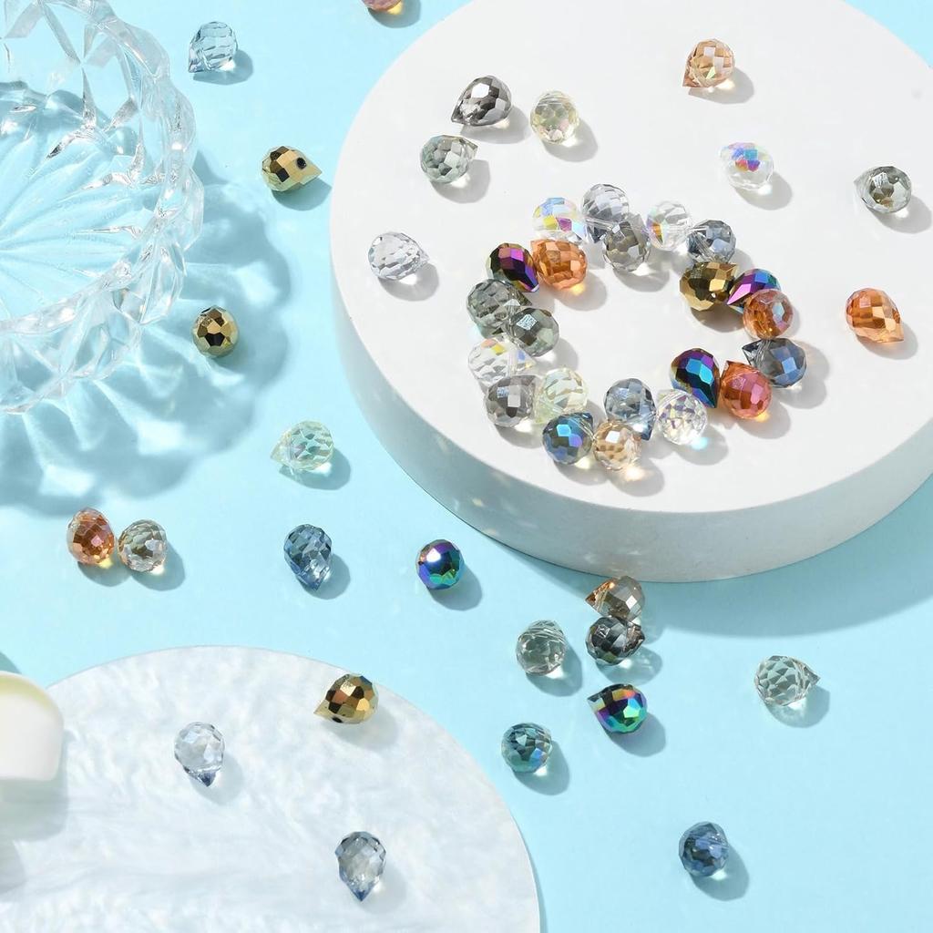 KitBeads 120Pcs Glass Teardrop Beads AB Color Water Drop Beads Top Drilled Faceted Tear Drop Shaped Beads for Jewelry Making Bracelet Necklace Crafts