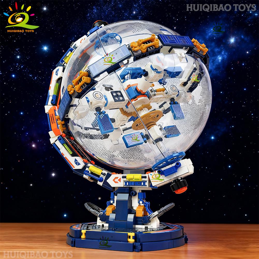 DIY Space Station Transparent Globe Astronomy Model Construction Blocks Technology Bricks Ornament Playthings designed for Adult Present