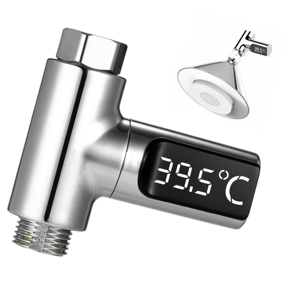 LED Digital 5.85 degrees C Shower Thermometer Self-Generating Real-Time Water Temperature Monitor Thermometer with 360 degrees Rotating Screen f