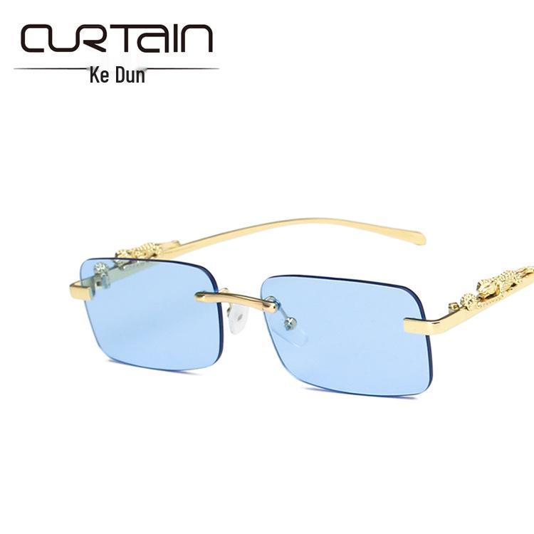 Cheetah Frameless Square Retro Leopard Metal Sunglasses 2022 Trend