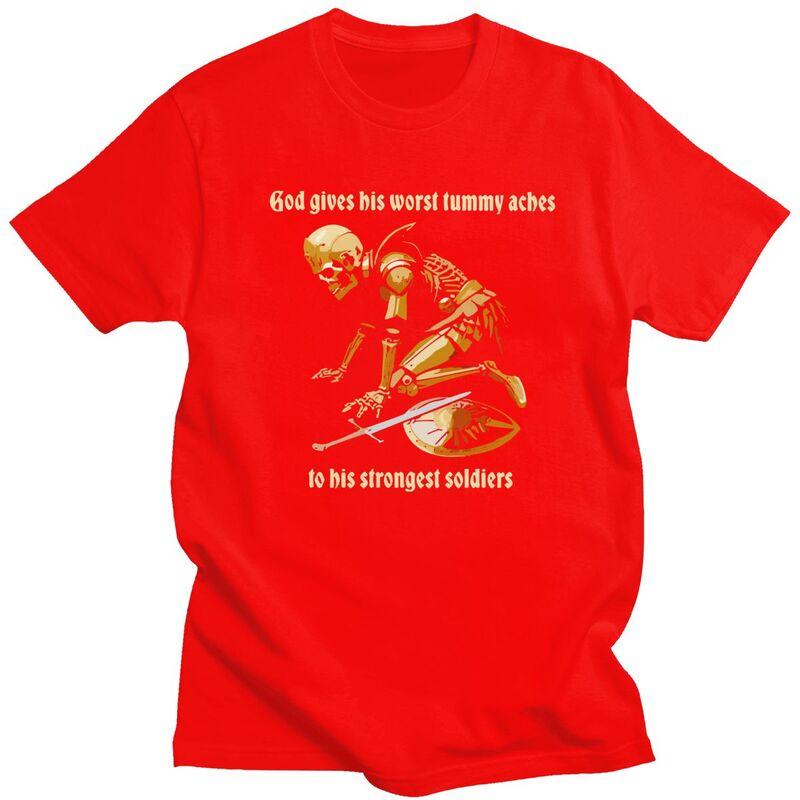 God Gives His Worst Tummy Aches To His Strongest Soldiers T Shirt Short Sleeves Tee Shirt Loose Oversized Pure Cotton Tee Tops S