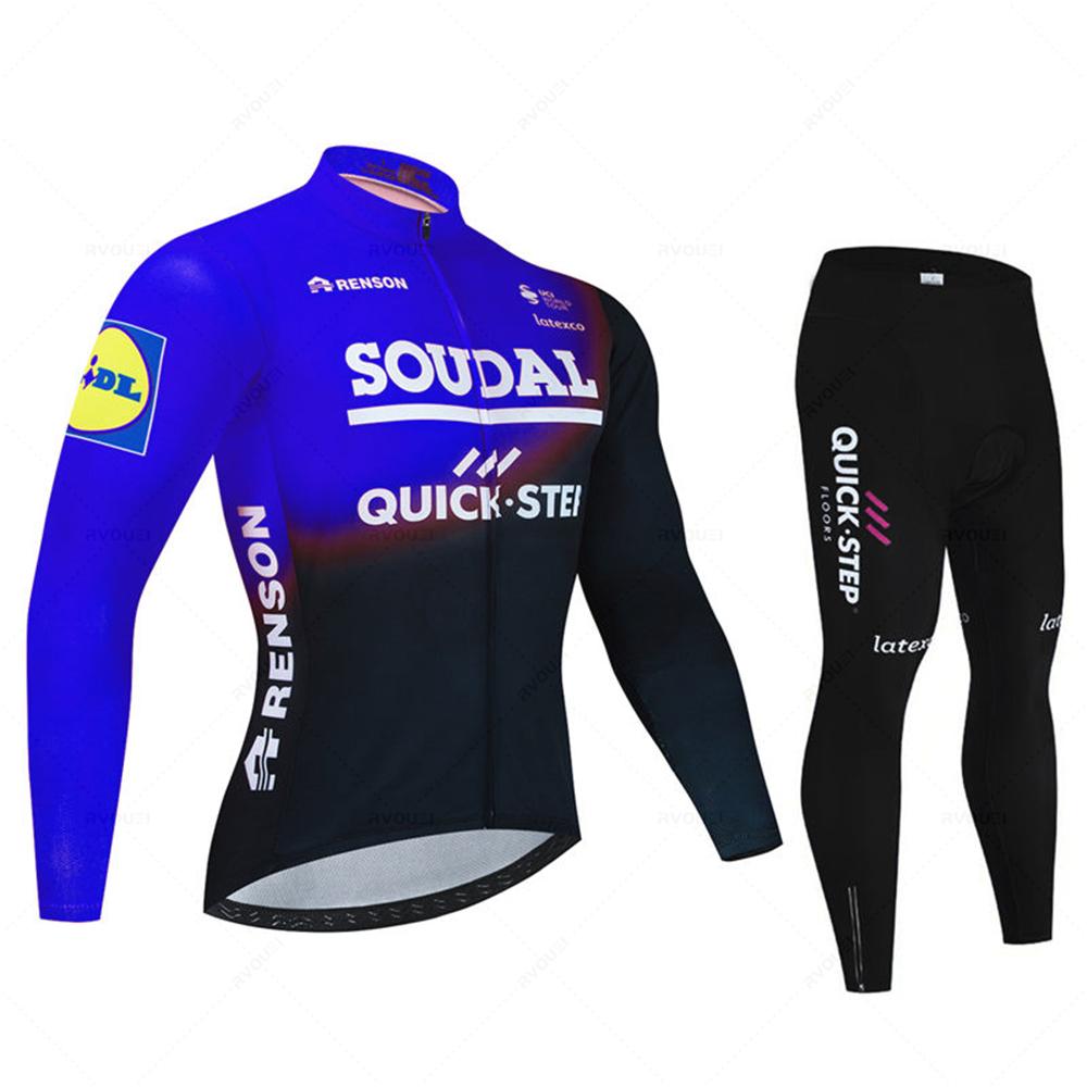 Soudal Quick Step 2026 Autumn Cycling Set Long Sleeve Jersey MTB Riding Sportswear Road Bike Clothing Bib Pants Bicycle Uniform