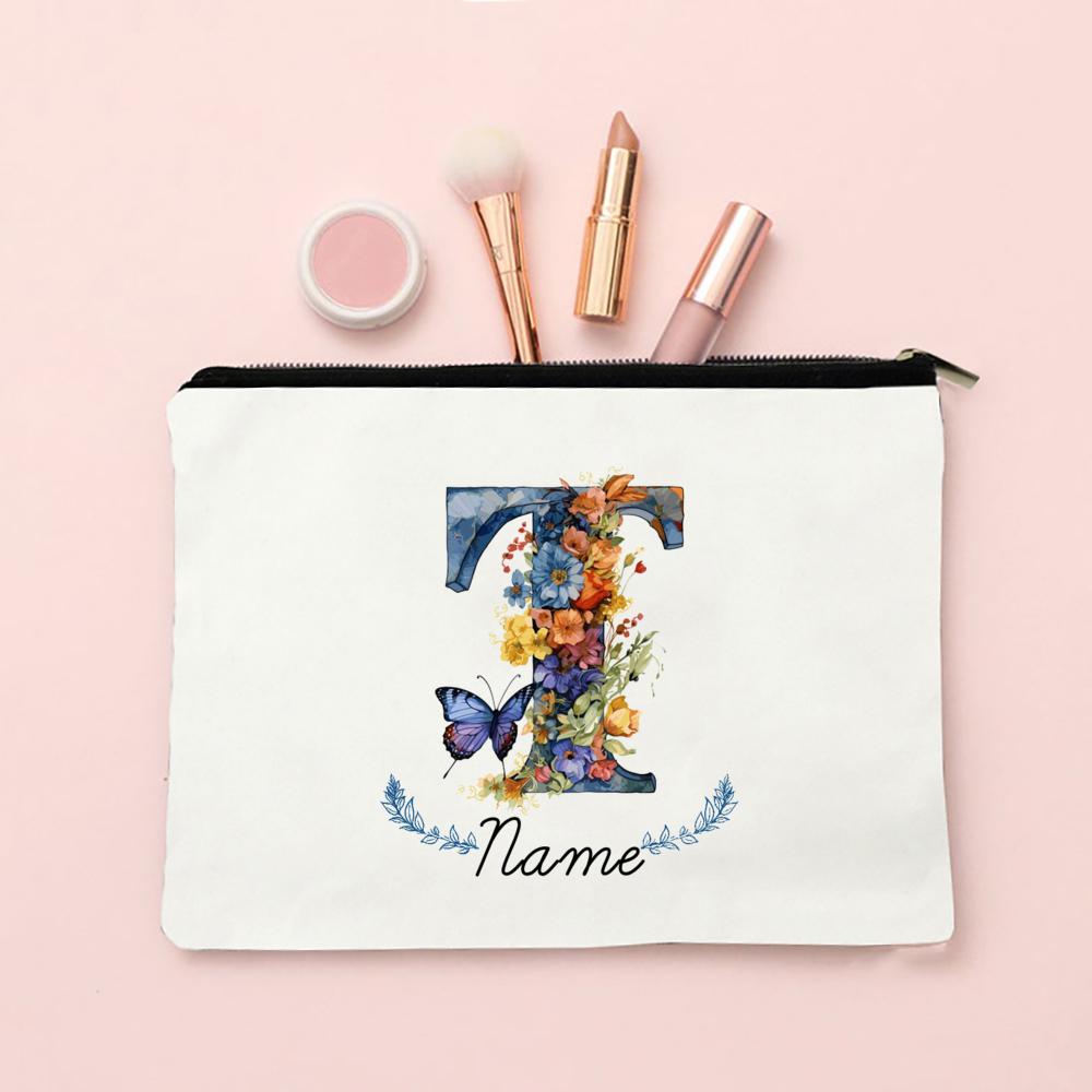 Personalized Initial with Name Makeup Bag for Women A-Z Cosmetic Bags Girls Travel Toiletry Pouch Wedding Birthday Gift for Her