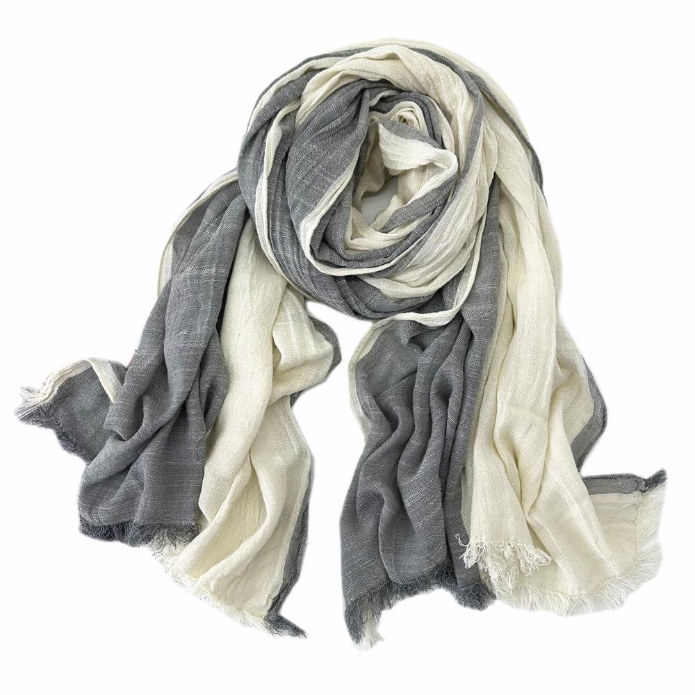 Literary and Artistic Style Contrasting Color Cotton and Linen Scarf Women's, Autumn and Winter New Color Matching Fringed Shawl Men's Scarf