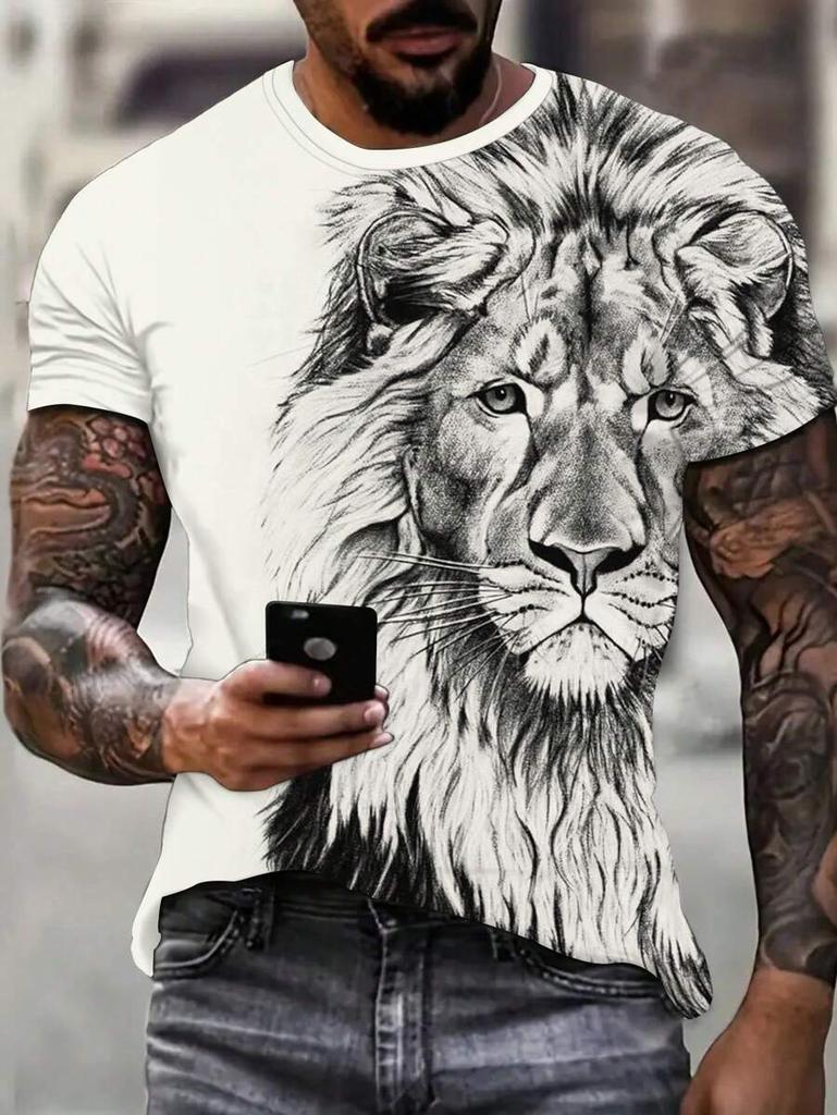Tiger Men's T-shirt Short-sleeved Summer Outdoor Casual Tops Animal Print Pattern Large Size Loose Men's Fashion Clothing