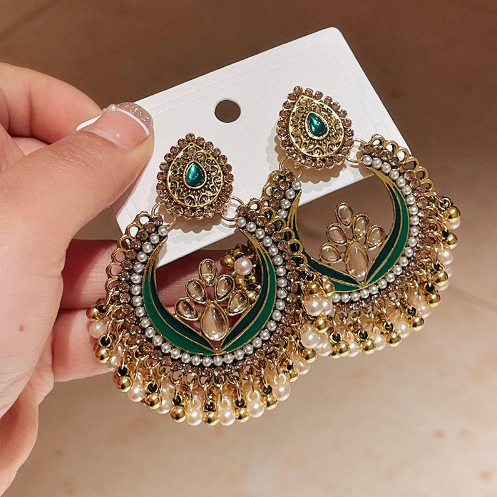 Pendientes de Gancho Piercing Borla Gota de Agua Borla de Cuentas Pendientes de Borla Exagerados Hipster