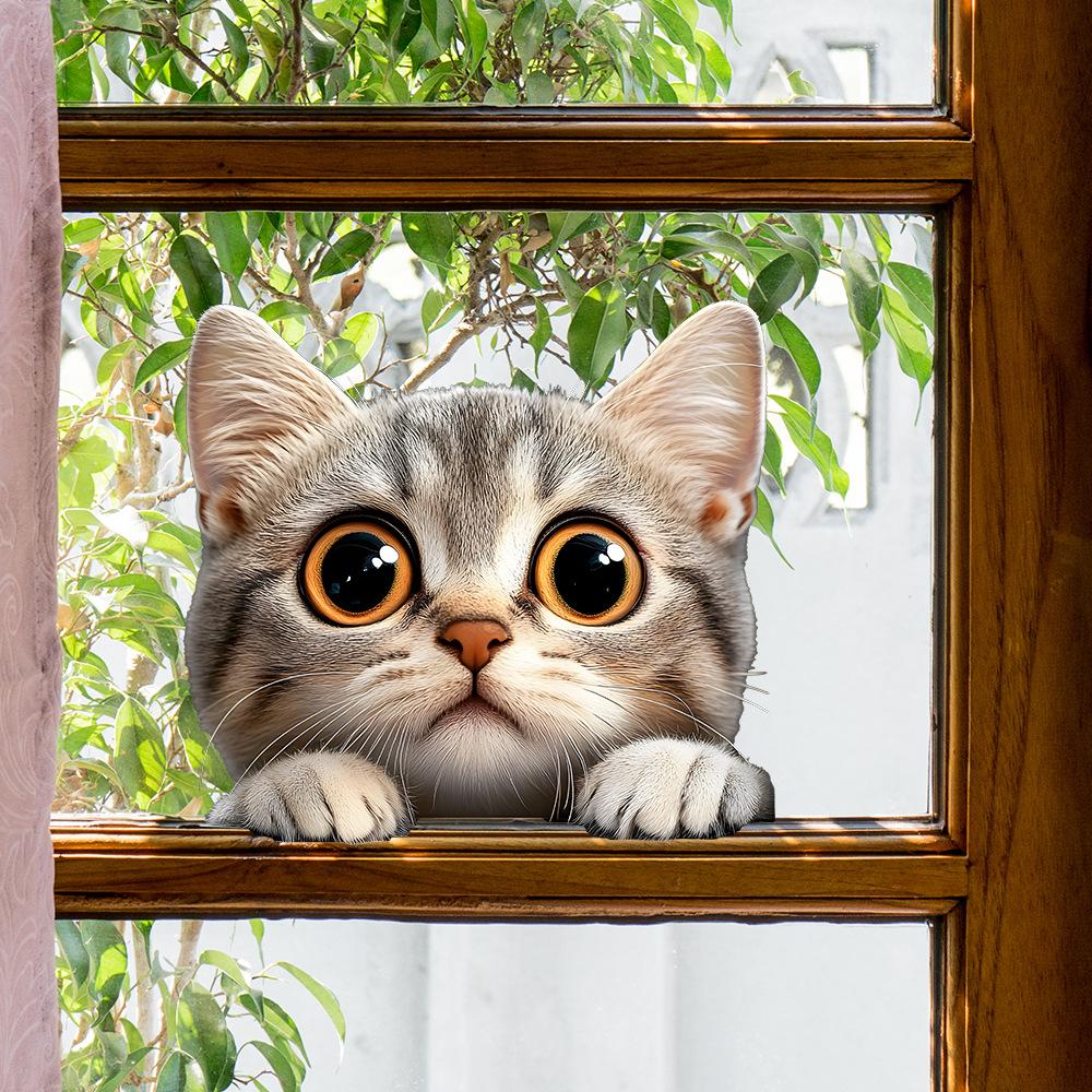 Kreslená vykukující kočka Balkonové sklo Domácí pozadí Zkrášlení Samolepka na okno