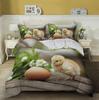 Chick Kids Duvet Cover Set King/Queen Size, Farm Animal Print Duvet Cover, Yellow Cute Chick Bedding Set In The Basket, Green