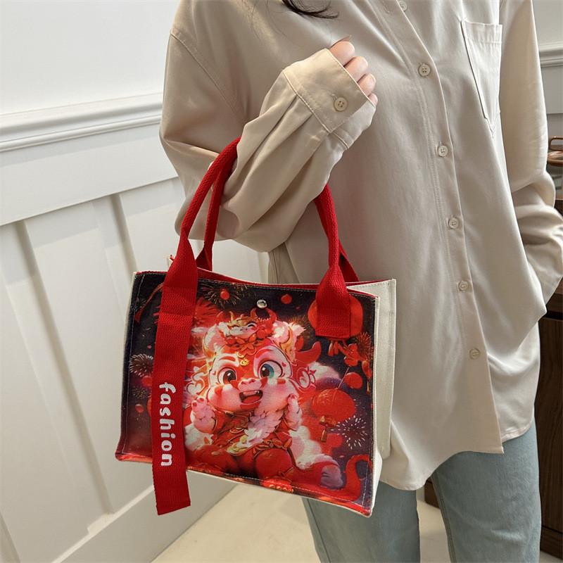 2024 Drachenjahr Geschenktasche Stofftasche Pendler-Tragetasche Nationaler Stil Große Kapazität Lässige Tragetasche Unterarmtasche