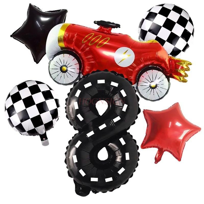 New Lightning Racing Cartoon Theme 40 Inch Black And White Stripe Digital Balloon Package For Children'S Birthday Party