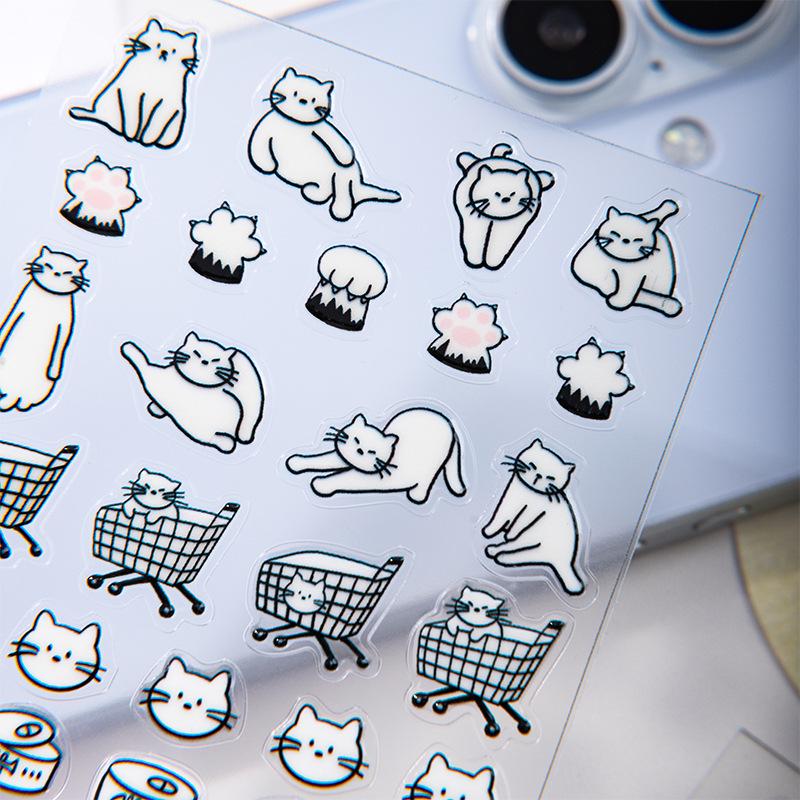 Niedliche Katzen-Linienkunst-Nagelsticker im koreanischen Stil – Gelee-Kleber