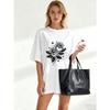 Oversized T Shirt Black Rose And Heart Print Casual Wear For Women Summer Outfit Streetwear Fashion Top
