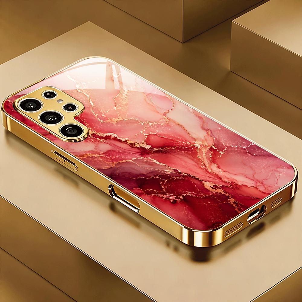 Marble Fluid Texture Tempered Glass Phone Case For Samsung Galaxy S26 S25 S24 S23 S22 Ultra Absorption Anti Drop Back Shell