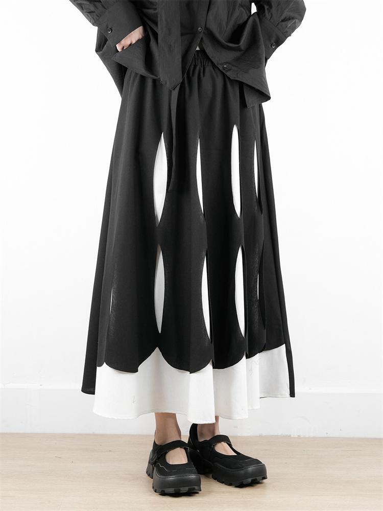 XITAO Hollow Out Contrast Color Pocket Skirt HQQ2441