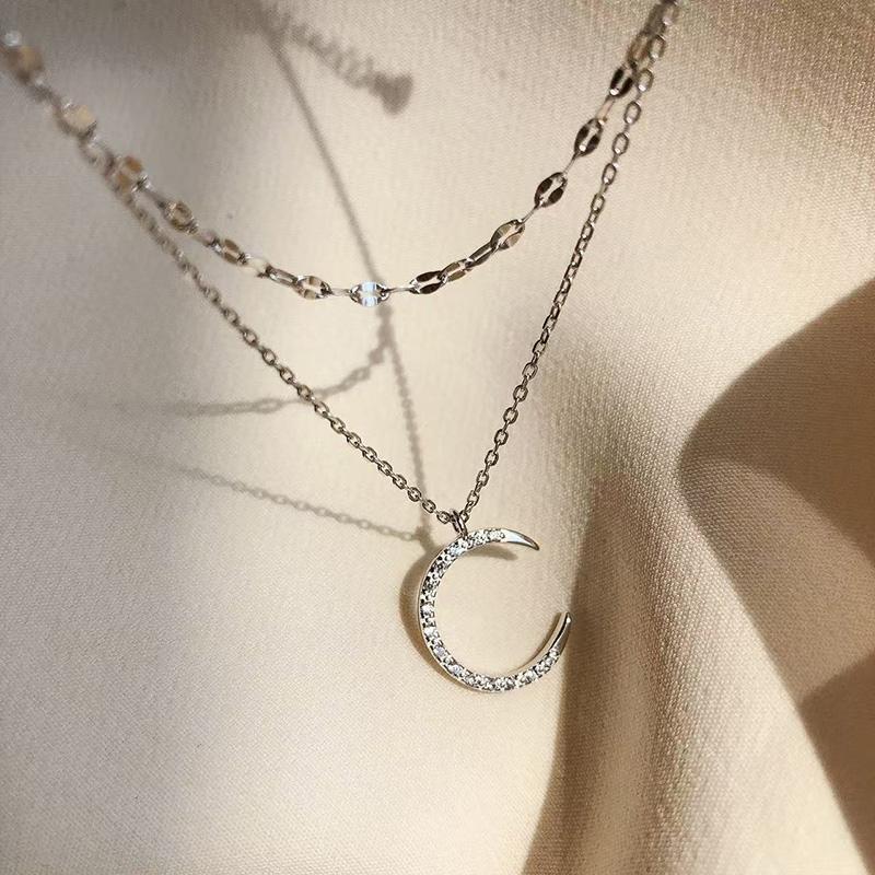 New 925 Sterling Silver Necklace Moon Star Shape Woman Pendant Simple Style Charm Choker Birthday Gift Exquisite Jewelry
