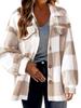 Women Plaid Fleece Jacket ,turndown Collar, Loose and Casual, Long-sleeved ,Fleece Jacket,button,pocket Jacket