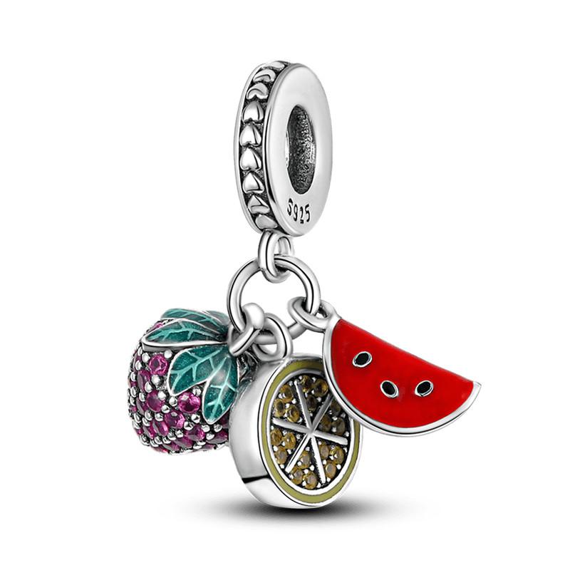 New Food Fruit Dessert Charms Fit Pendant Original Bracelets Copper Cake Strawberry Cherry Avocado Beads Diy Pendant Jewelry