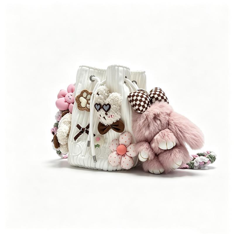 DIOR DIY Style Cosmetic Bag Nanny Bunny Rabbit Doll Flower Elegant Gentle Cute Daily Versatility Crossbody Haute Couture Bucket Polyester Fiber