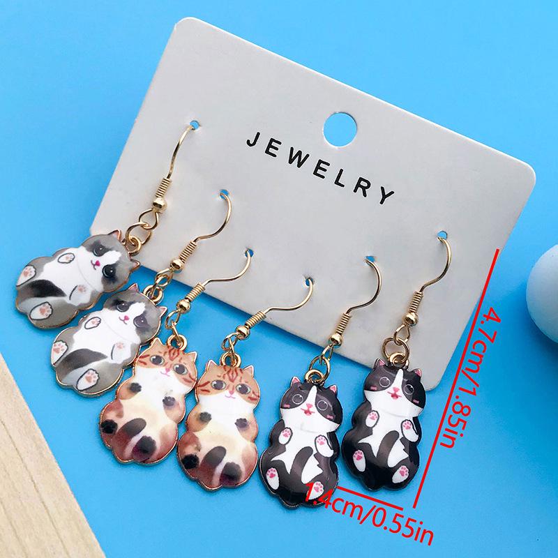 Exclusive Alloy Cartoon Kitten Print Fashion Earrings Set