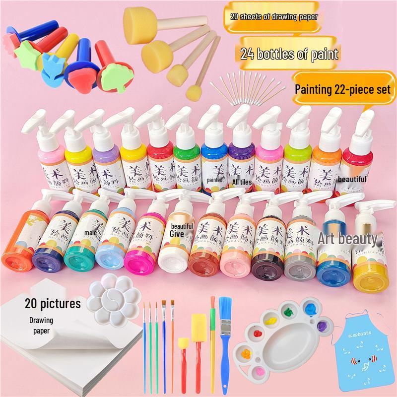 Kindergarten Art Set: 24 Gouache Colors & 12 Mushroom Brushes for Kids