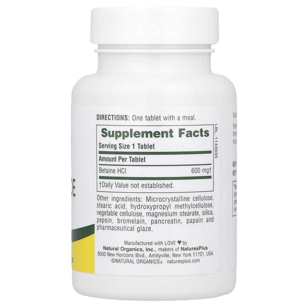 Betaine Hydrochloride, 600Mg, 90 Tablets