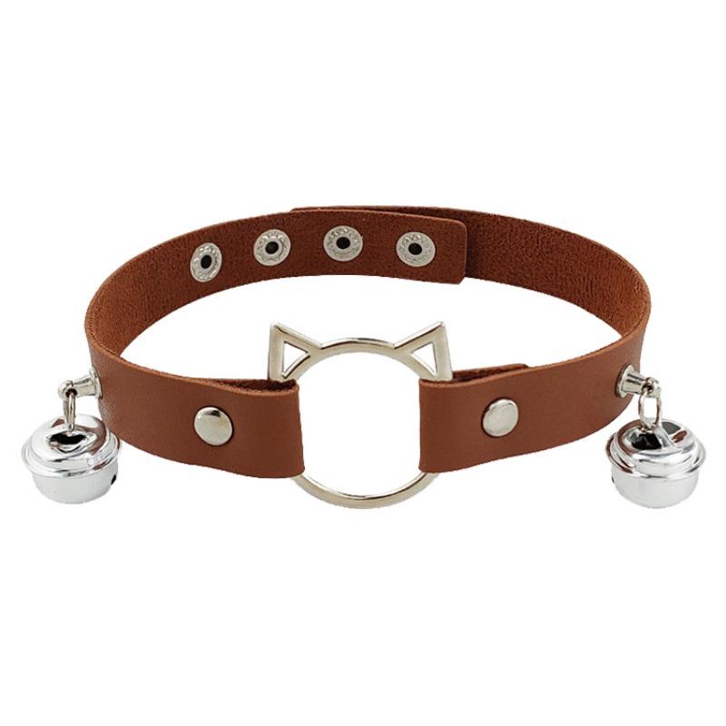 European and American personality cat head leather collar neck strap, Harajuku PU punk bell necklace jewelry performance collarbone chain