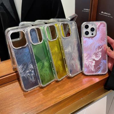 Aplicável ao iPhone 16 Strass Gradiente Pena Areia Capa de Telefone Apple 15 ProMax Laser Sensação Avançada 14 Capa de Proteção