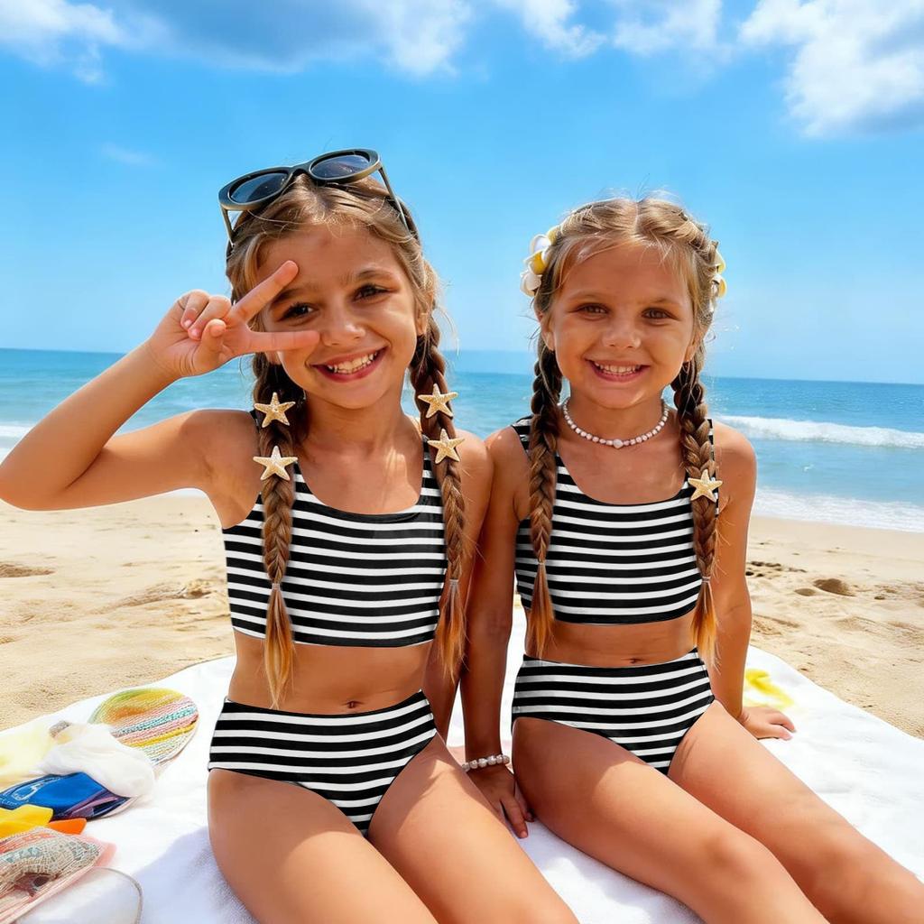 Dívčí dvoudílný plavkový set Bikini Letní ležérní tílko a kalhotky Pruhovaný potisk Plavky pro děti na pláž a k bazénu