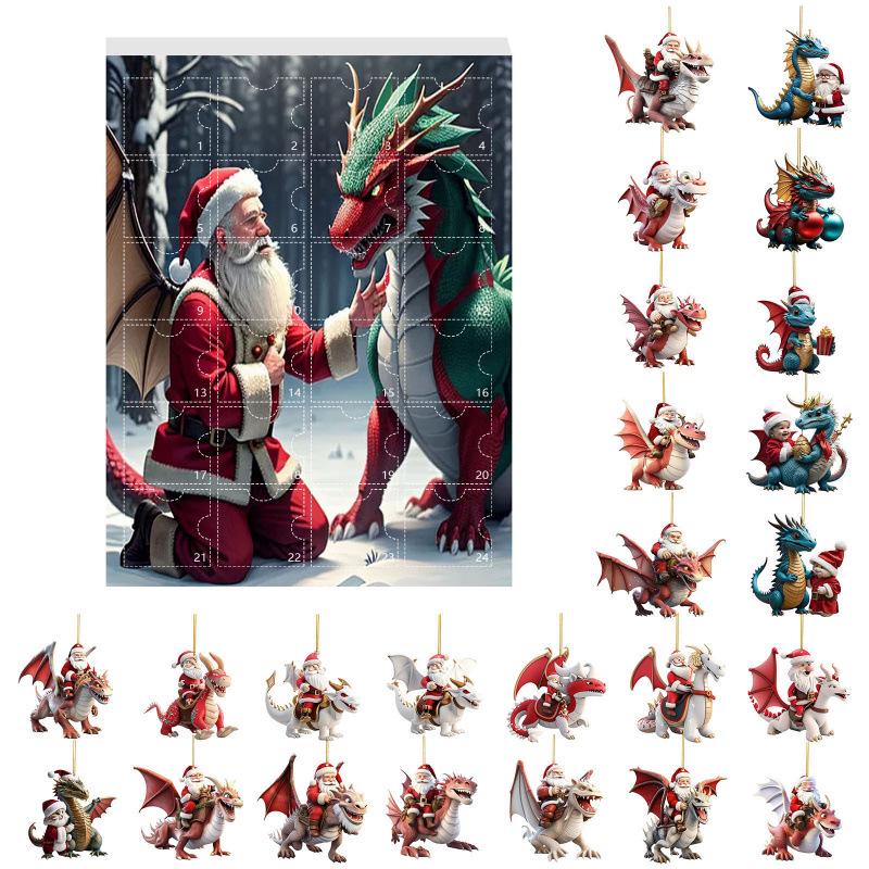 New Christmas Advent Countdown Blind Box: 24 Days of Christmas Tree Ornaments with Dinosaur Pendants