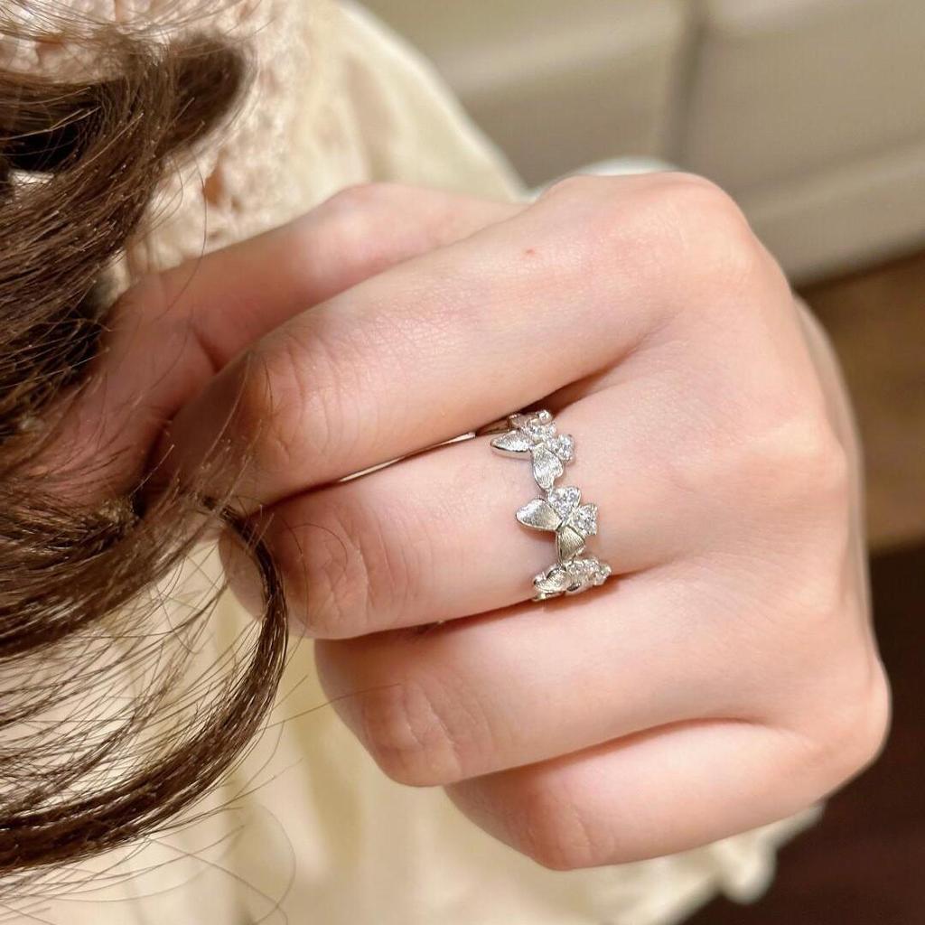 925 Sterling Silver Retro Brushed Open Finger Ring - Women's High-End Niche Light Luxury, Trendy and Non-Fading.