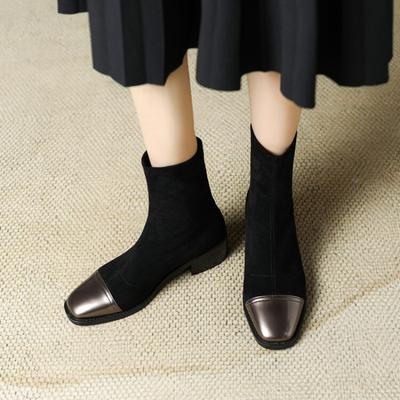 Autumn and Winter Fashion Boots Women's Low Heel Large Size Women's Boots Square Heel New Rubber Sole Korean Version Suede Black Medium Boots Women