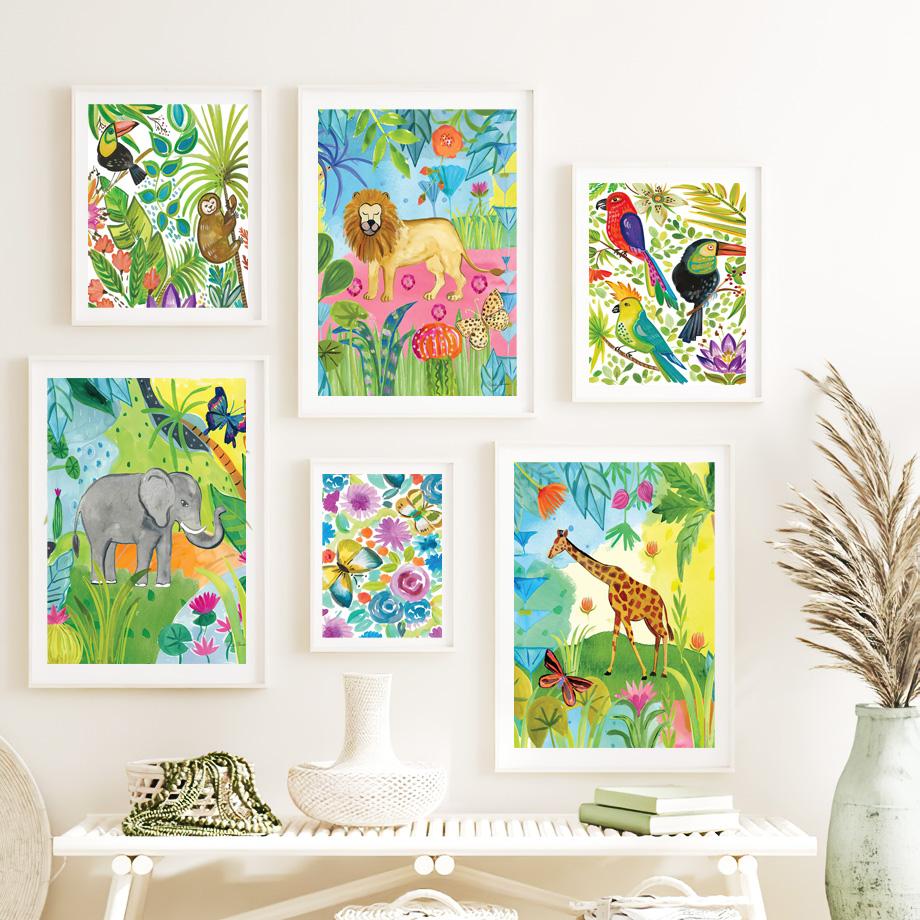 

Тропический лев, олень, змея, коала, мотылек, бохо, цветы, настенная живопись, постеры и принты, настенная картина для гостиной