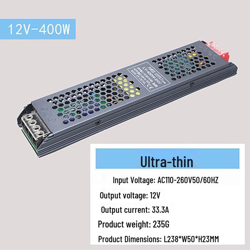 Ultra-Thin Silent LED Linear Light Transformer, 220V to 24V, Black King Kong
