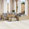 13-piece Garden Sofa Set with Beige Cushions Poly Rattan Acacia, Garden Dining Set 3 3364007
