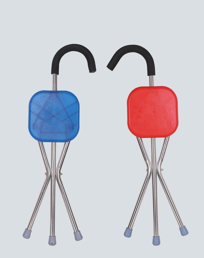 Multifunctional Folding Stainless Steel Walking Stick Cane with Tripod Stool for Outdoor Travel and Hiking.