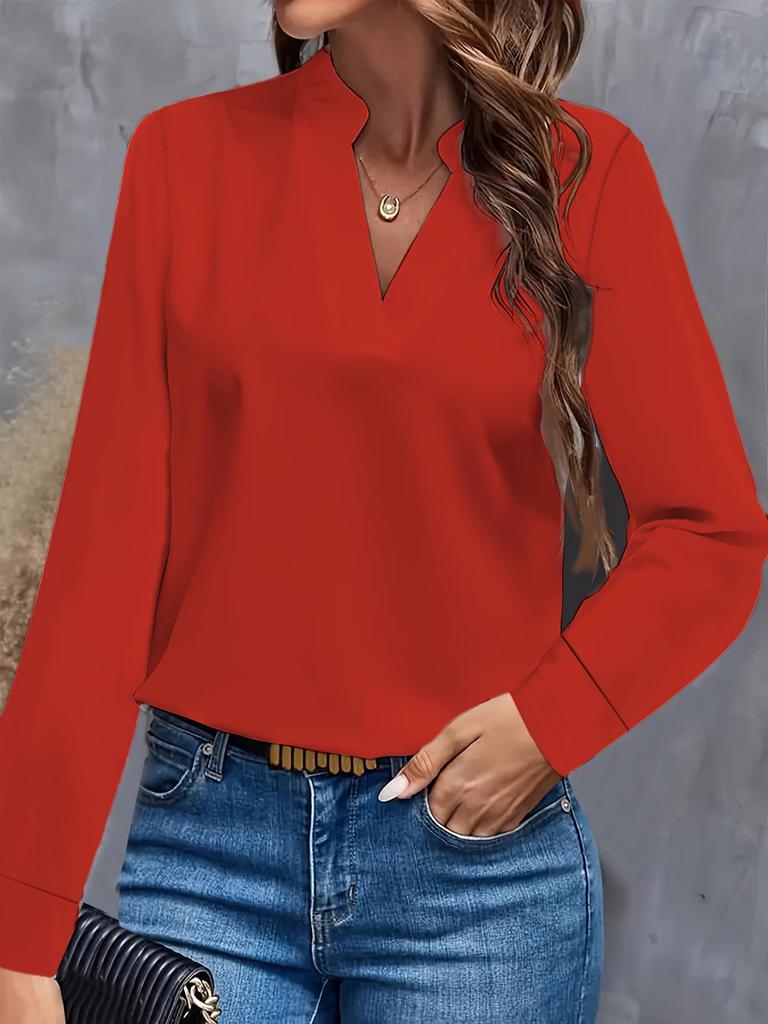 2024 Women's Autumn Casual Simple Solid V-Neck Loose Shirt Top