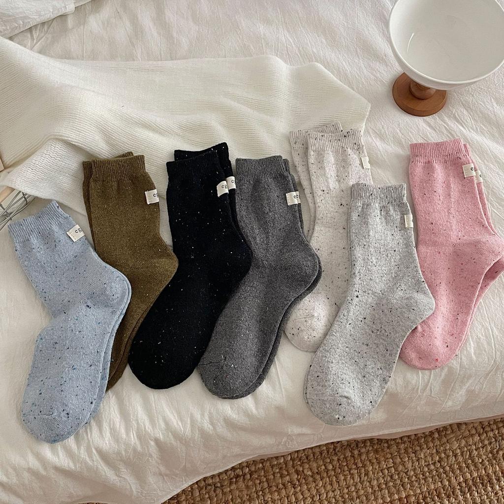 Korean Egg Cloth Label Wool Socks Children'S Thickened Warm Point Yarn Thick Thread Medium Tube Socks Dongdaemun Stacking Socks