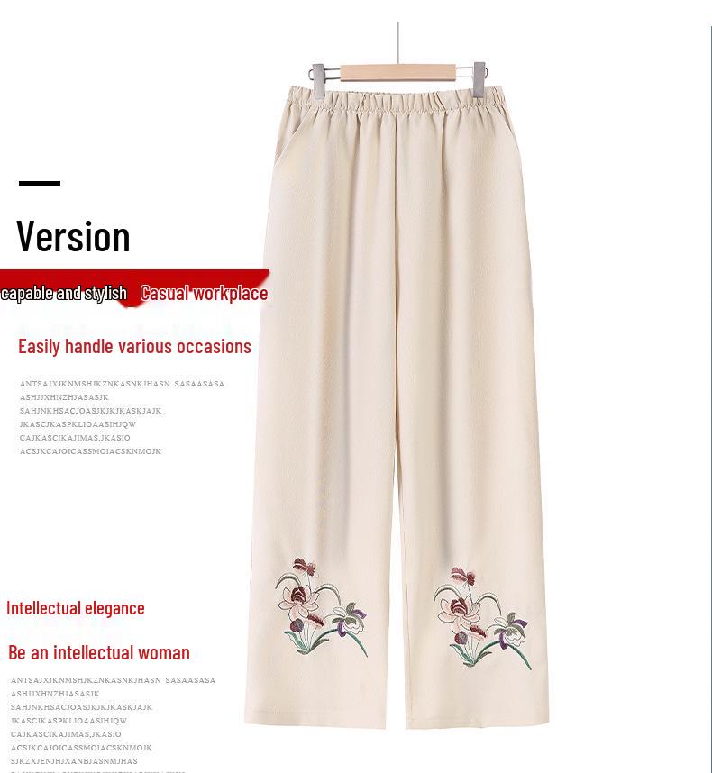 Mom's Spring Casual Elastic Waist Straight-Leg Pants for Middle-Aged & Elderly Women