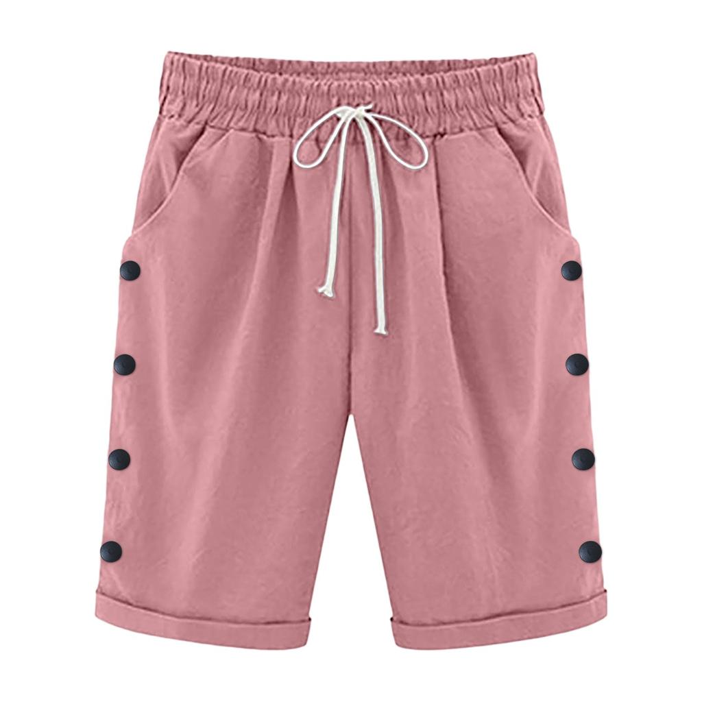 Ladies' Fashionable Solid Color Drawstring Elastic Waist Pocket Casual Cropped Pants