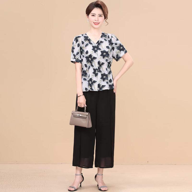 XUEXI Mother s Elegant Floral Summer Suit 3XL