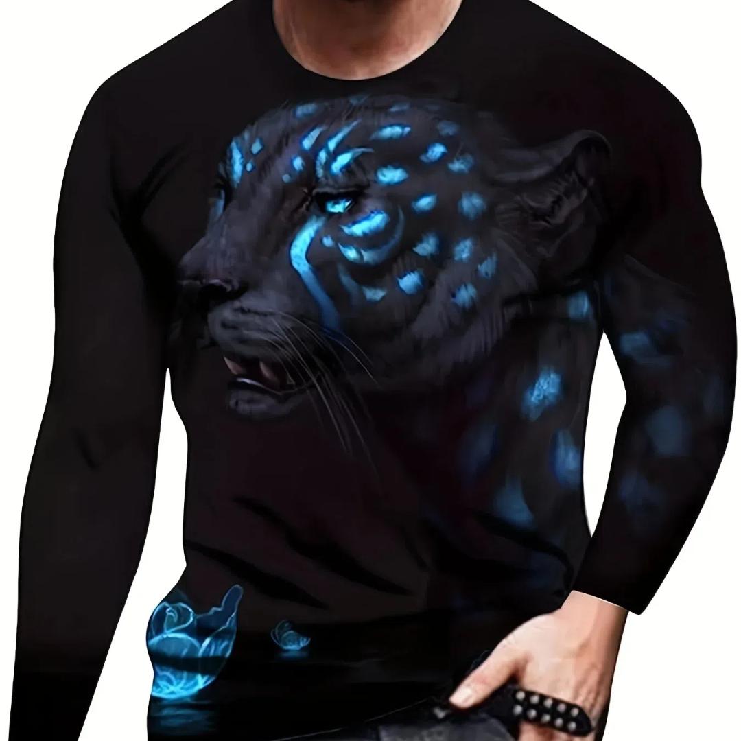 

Мужская осенняя футболка с длинным рукавом и принтом льва, пуловер, удобная уличная повседневная рубашка, низ, верх, большие размеры 6XL