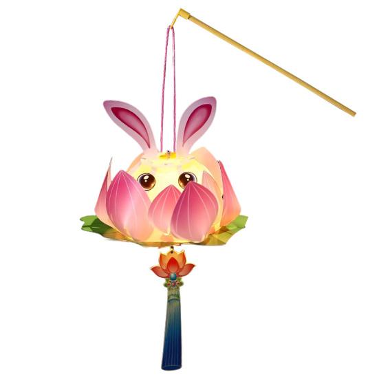 Lotus Lantern Handheld Spring Festival Flower Lantern DIY Lotus Rabbit Lamp for Hanfu Cosplay Wedding Chinese New Year Decor