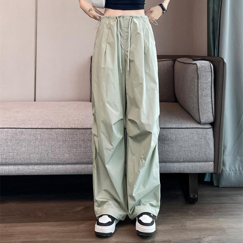 

Жіночий корейський стиль Casual Hip Hop Y2k Vintage Streetwear Штани-карго Однотонні вільні спортивні штани з високою талією Літо XXL зелений