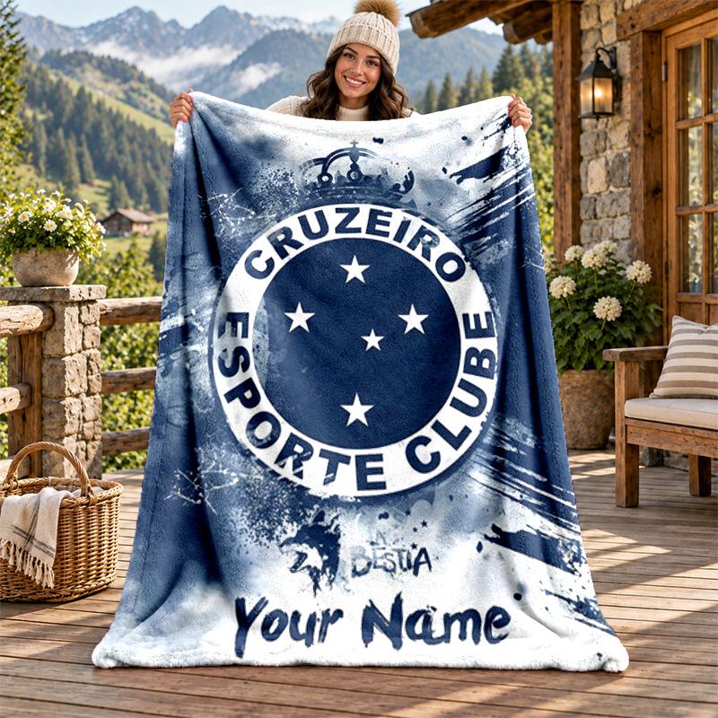 Cruzeiro Esporte Clube Custom Name Flannel Blanket Personalized Soft Warm Plush Throw Blanket Customized Gift for Family Friends