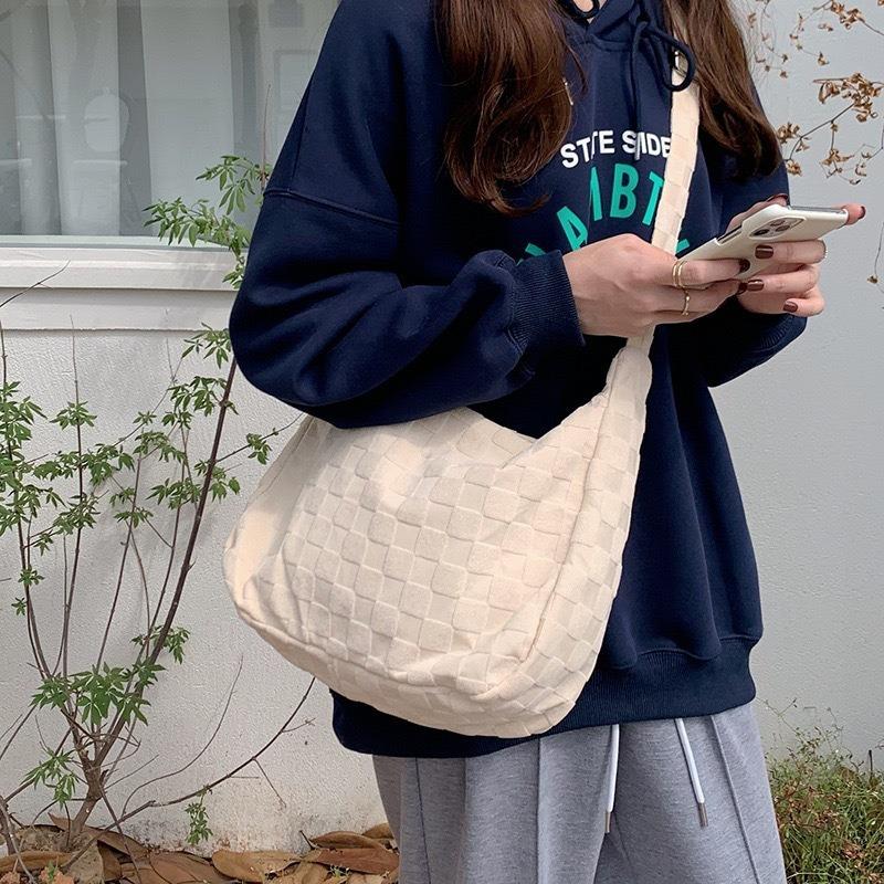 Fashionable All-Match Plaid Large Capacity Leisure Forest Style Shopping Bag Plaid Shoulder Messenger Bag