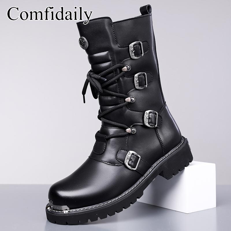 Men’s Motorcycle Boots Western Boots Black Jockey Boots Casual Street Style Cool High Boots Plus Size
