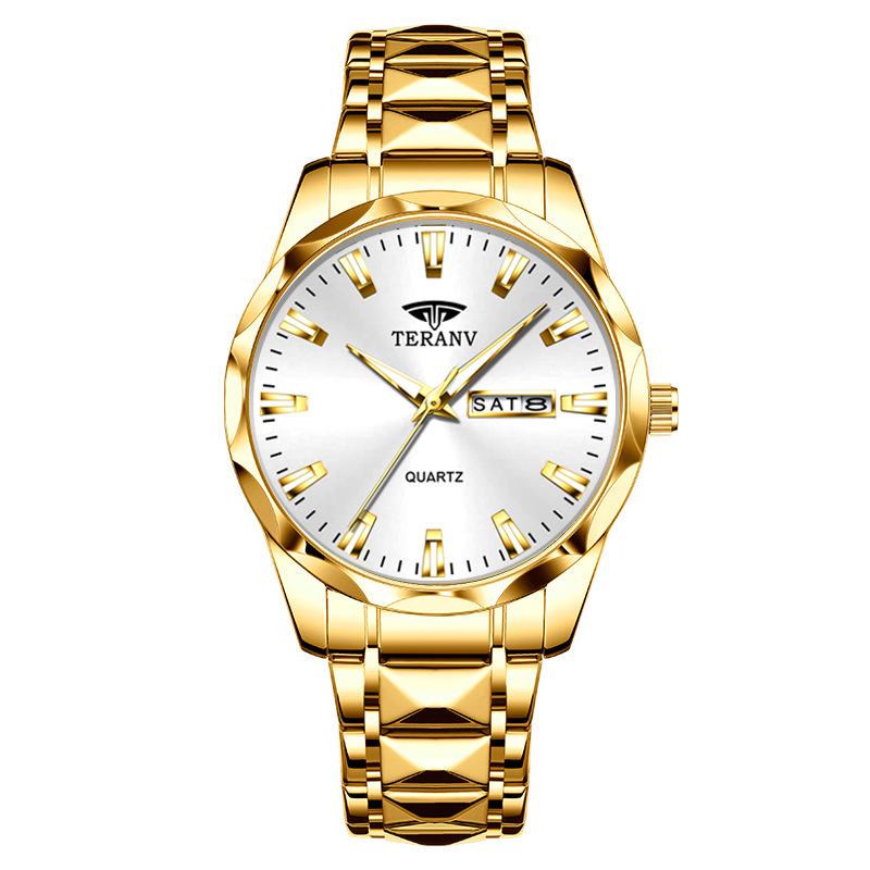 Men's Luminous Double Calendar Quartz Watch with Steel Strap – Hot-Selling