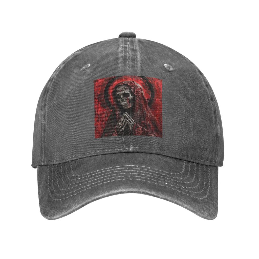 Santa Muerte Saint Death Goth Mexican Muertos Skull Washed Denim Cap  Baseball Caps Adjustable Hat Summer Unisex Baseball Hats