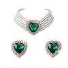Exaggerated Multi-layer Imitation Pearl Peach Heart Crystal Necklace Earrings Set Bridal Love Rhinestone Neck Chain Women